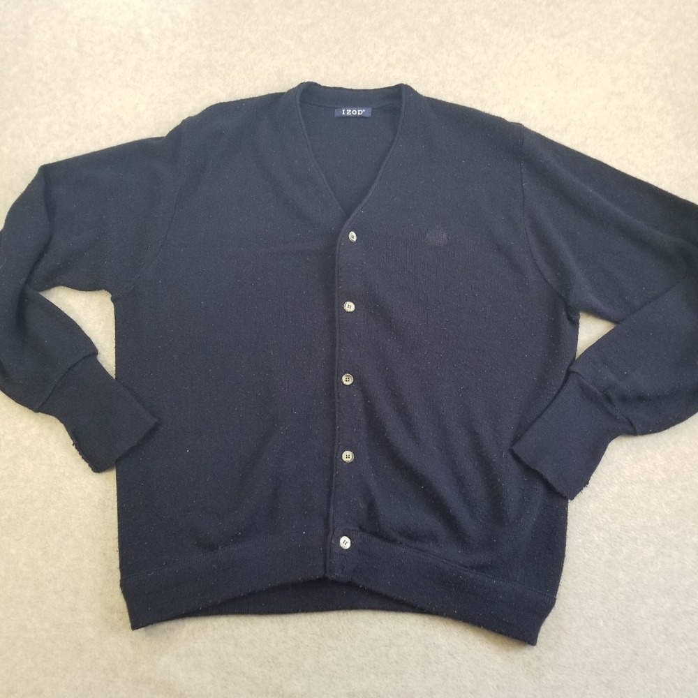 IZOD Cardigan Sweater Mens Large Navy Blue Button-Up Knit VTG 90s Classic